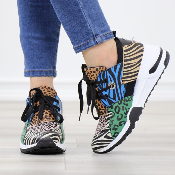 Animal Print Fashion Comfort Wedge Heel Sneakers Shoes - Picture 10 of 13